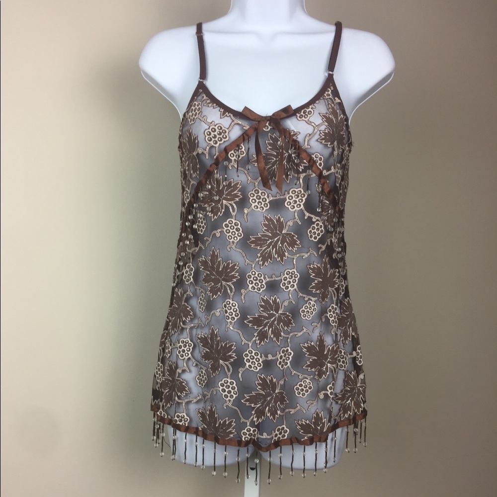 NBB Brown Babydoll Chemise Tasseled Lingerie M